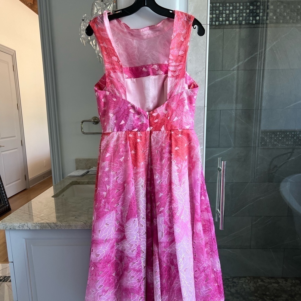 Monique Lhuillier Pink Floral Lace Fit Flare Dress - Picture 7 of 13